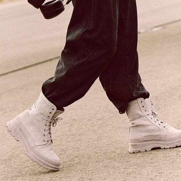 Free People Camp Out Canvas Lace-Up Boots in Dove Grey - Picture 3 of 17